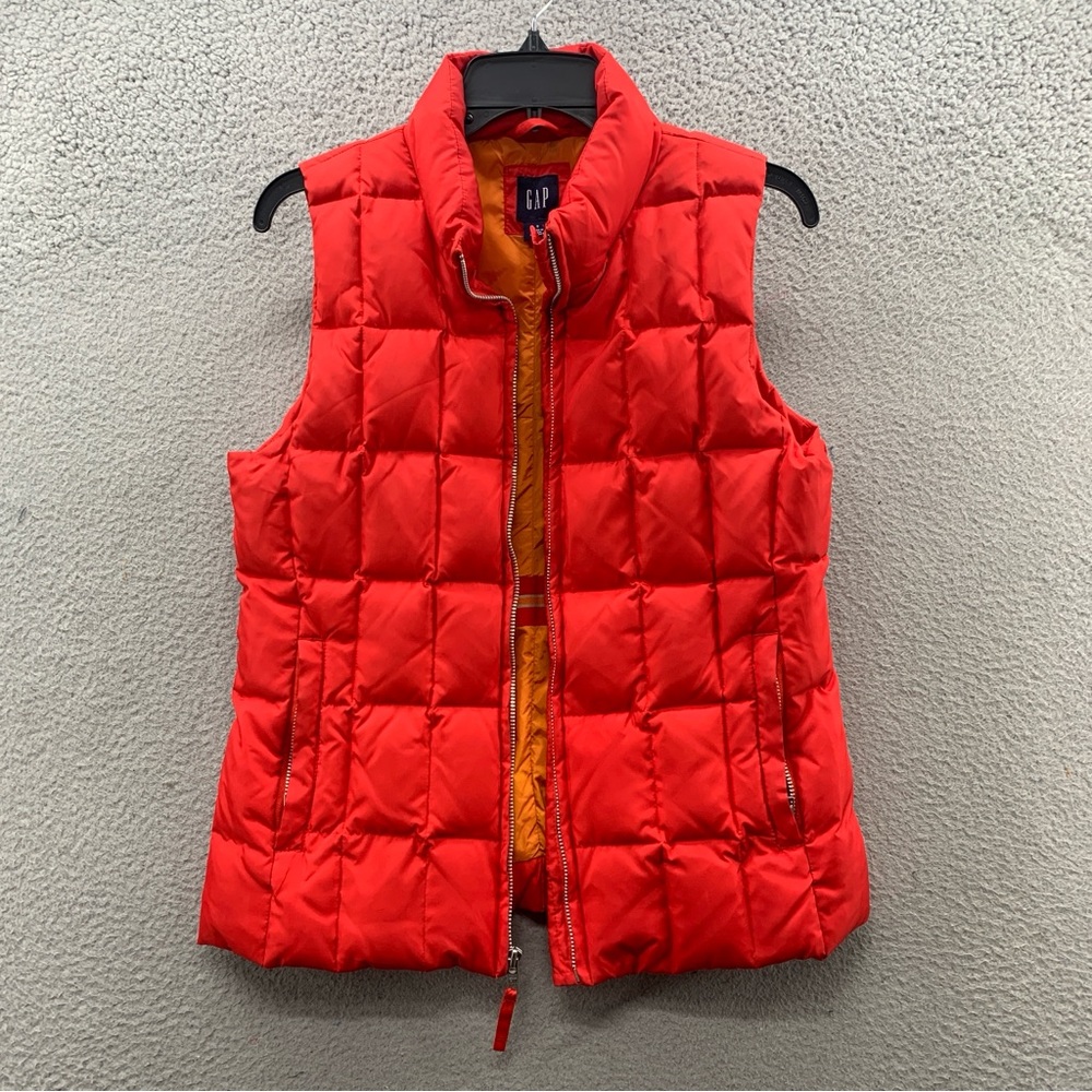 Vintage 90s GAP Down Puffer Vest Sleeveless Jacket Women’s S Red Full Zip Snap